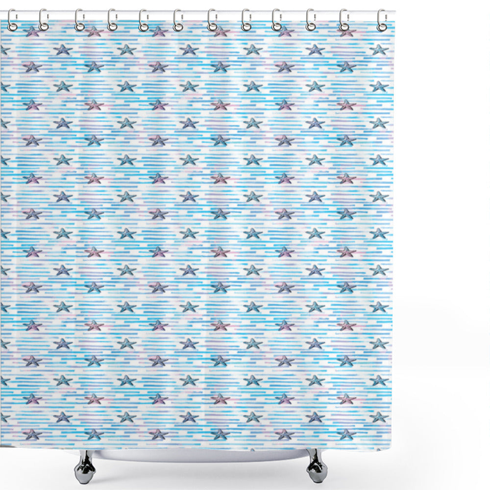 Aquamarine Animals: Starfish-Inspired Pale Pink, White, and Blue Shower Curtain