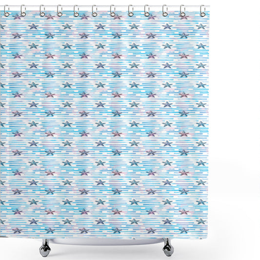 Aquamarine Animals: Starfish-Inspired Pale Pink, White, and Blue Shower Curtain