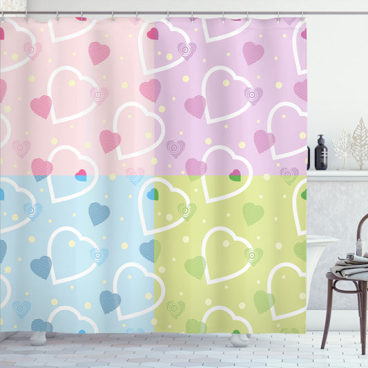 Valentine's Day Multicolor Hearts and Dots Shower Curtain