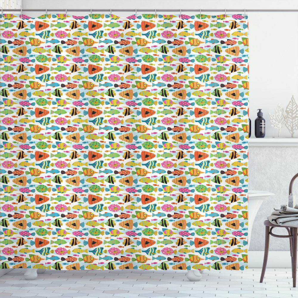 Vibrant Marine Cartoon Fish Multicolor Shower Curtain