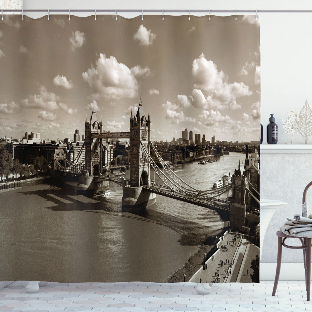 Travel in Sepia and White: Tower Bridge and the Sky Shower Curtain