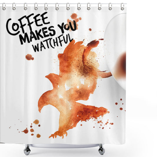 Vigilant Avian Eye: Coffee Art Burnt Sienna, White, Black Shower Curtain