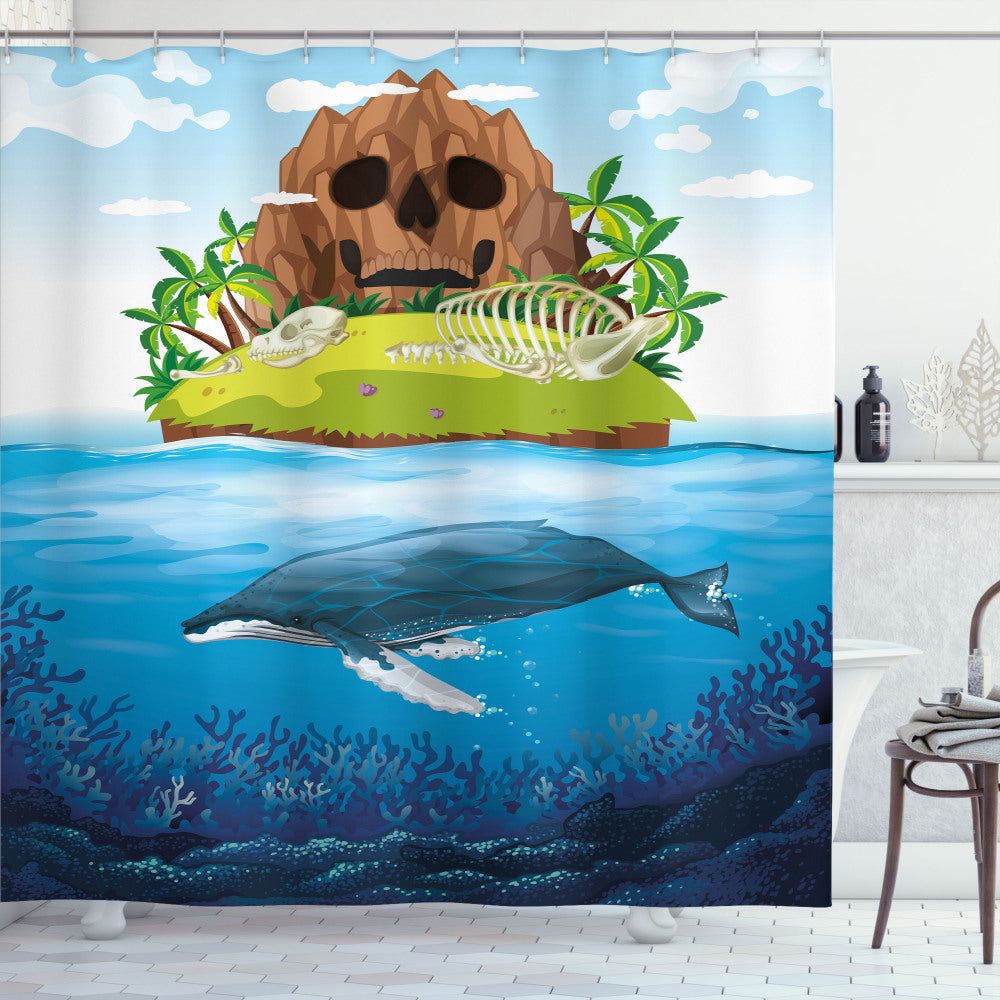 Whale-Themed Hand Drawn Ocean Rainbow Multicolor Shower Curtain