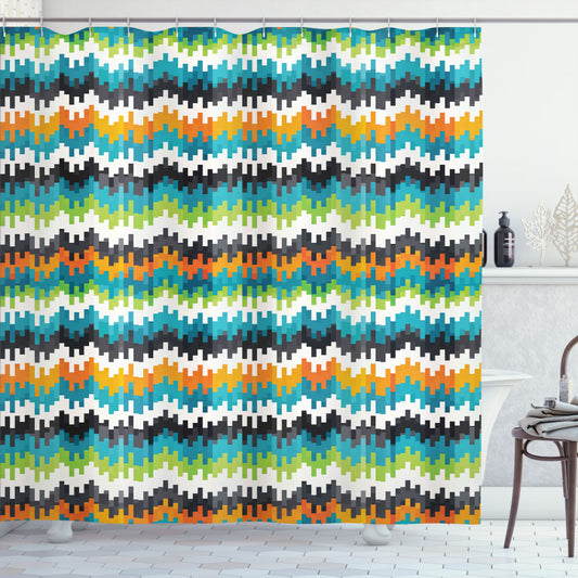 Trippy Geometric Multicolor Forms Motif Shower Curtain