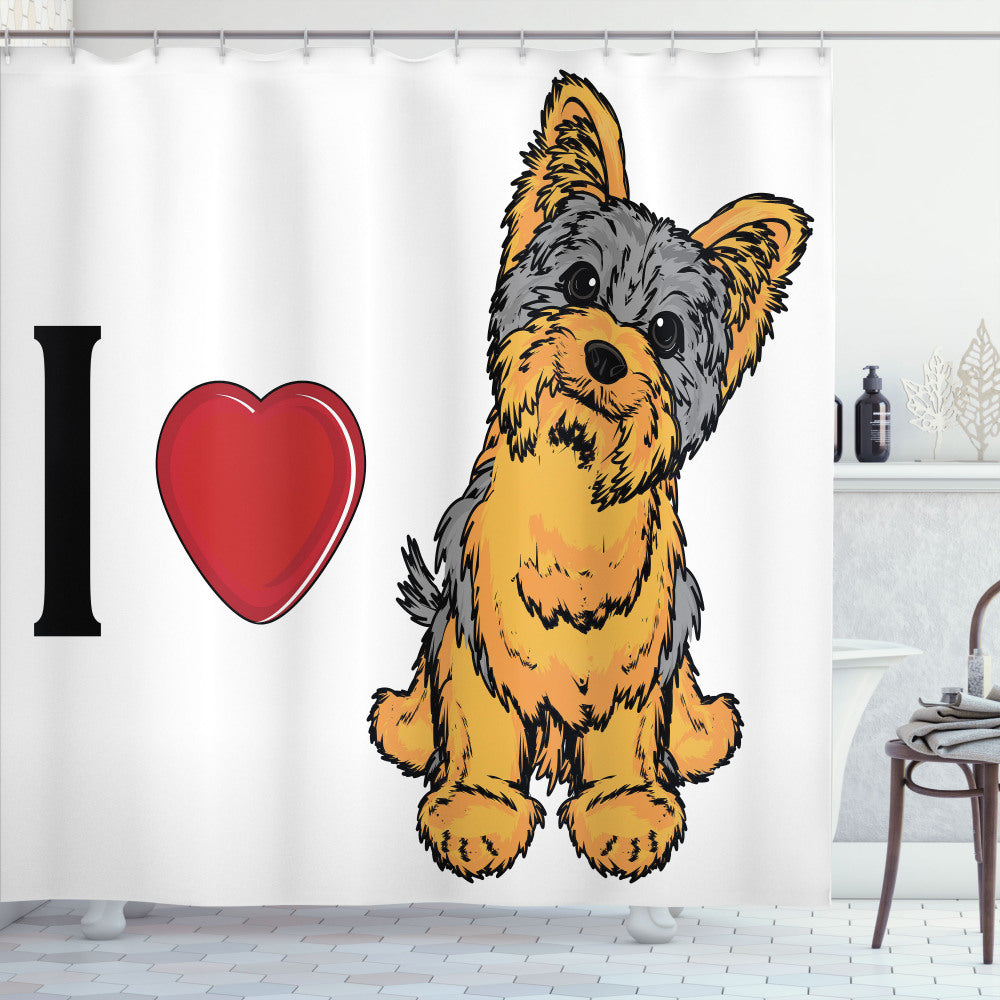 Yorkie Love: Pale Grey and Marigold Shower Curtain