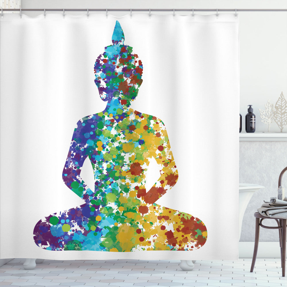 Asian Inspired Multicolor Meditating Silhouette Shower Curtain