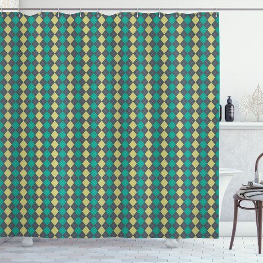 Chic Vintage Argyle Pattern Shower Curtain in Hipster Charcoal Grey and Pale Green