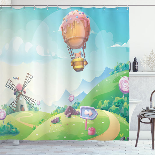 Abstract Candy Houses and Lollipop: A Multicolor Twist on Shower Curtains