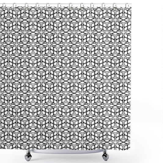 Symmetric Grid Design in Black and White for Shower Curtain