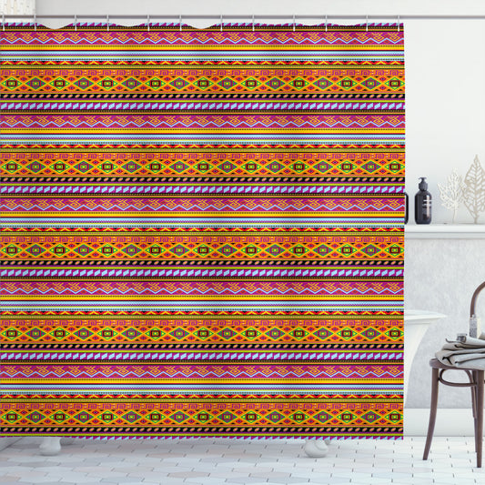 Vintage Folk Geometric Mexican Multicolor Shower Curtain - A Unique Fusion of Style