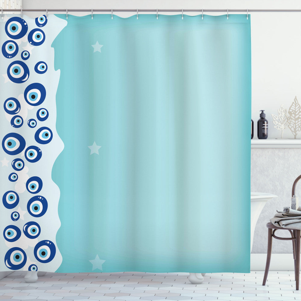 Chic Vertical Shape Border in Baby Blue, Pale Blue, and Evil Eye Pattern for Shower Curtain