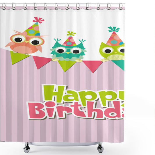 Baby Owl's Birthday Celebration: White and Pink Birthday Party Shower Curtain