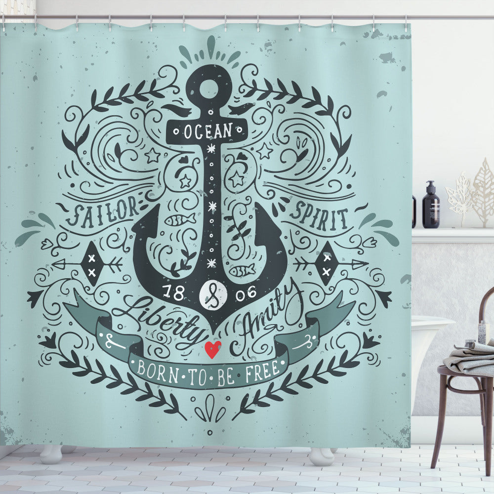 Vintage Navy and Turquoise Anchor Shower Curtain