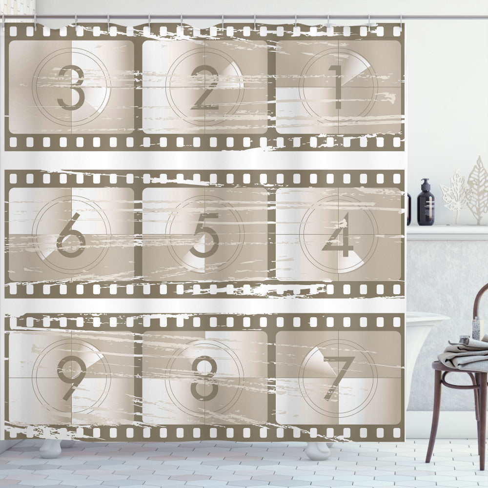 Warm Taupe and Umber Numbers Film Strip Shower Curtain