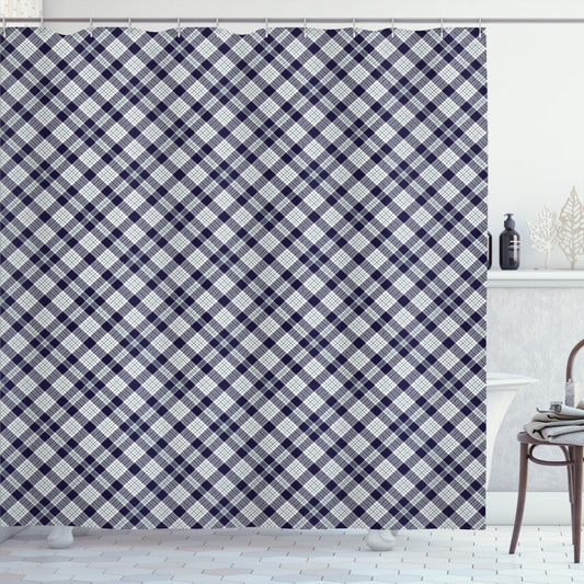 Chic and Timeless: Navy Plaid, Dark Blue Grey, Dark Sea Green, and White Shower Curtain