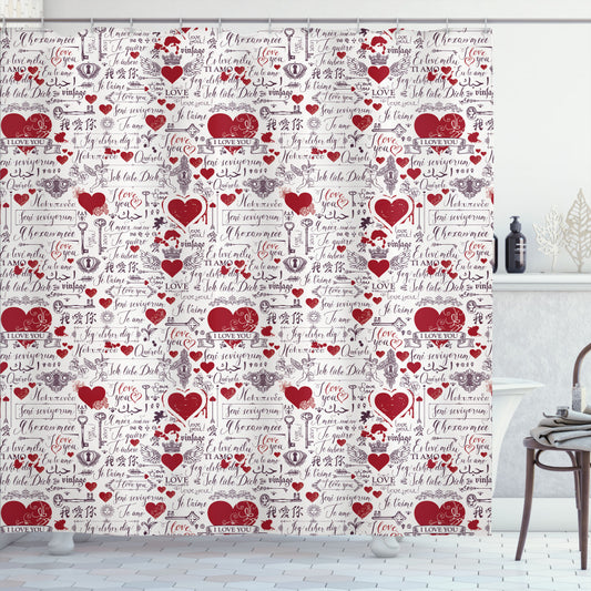 Vintage Valentine: Vermilion, Plum, and Off White Shower Curtain Love