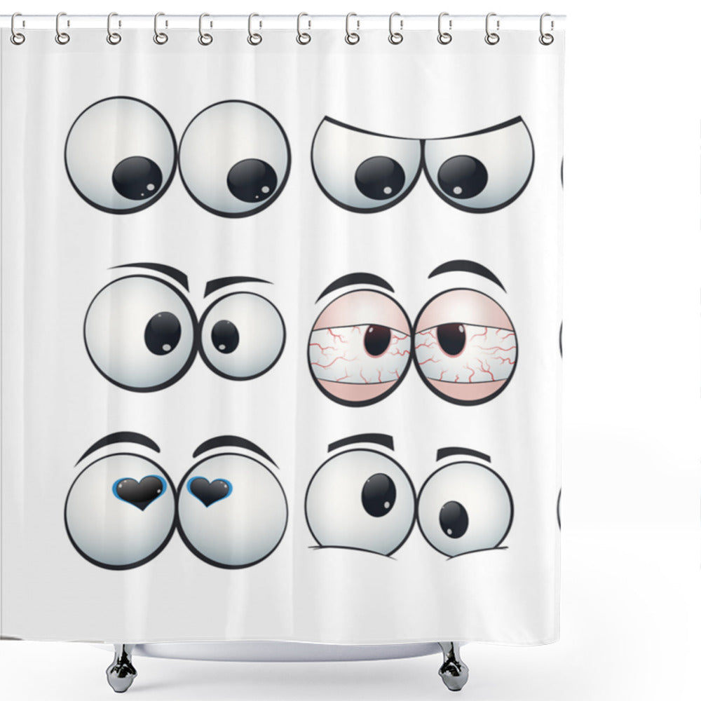 Cartoon Eyes: Eye-catching Pale Grey, Black, and Blush Design on Shower Curtain