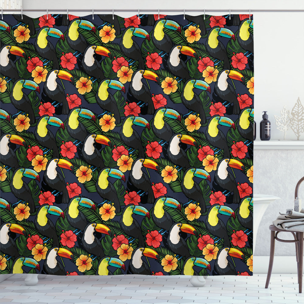 Watercolor Toucan and Hibiscus Multicolor Shower Curtain: A Tropical Paradise in Your Bathroom