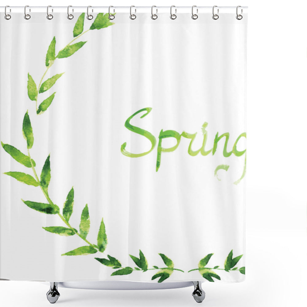 Watercolor Wreath of Leaves in Apple Green - Shower Curtain