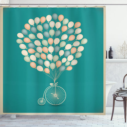 Vintage Multicolor Retro Bike with Balloons Shower Curtain