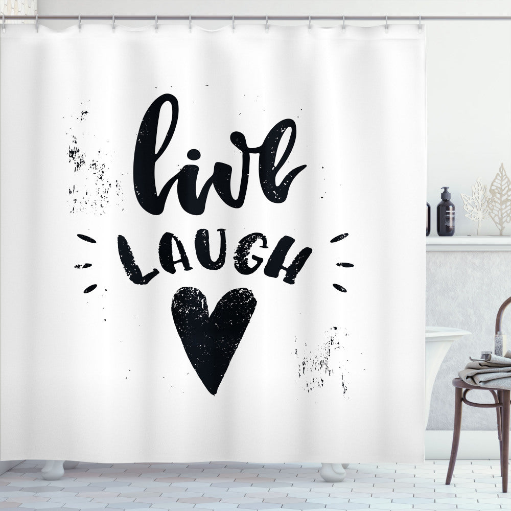 Vintage Vibes: Live Laugh Love in Monochrome - Retro Message Shower Curtain in White and Black