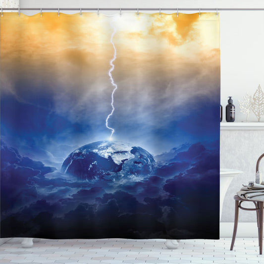 Blue and Yellow Nature-Inspired Shower Curtain Hit by a Big Bolt