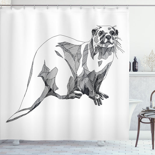 Black and White Otter Sketch: Stylish Shower Curtain Design