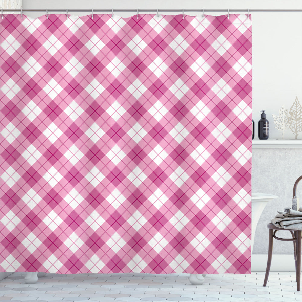 Abstract Pastel Color Scheme: Pale Pink, Fuchsia, and White Diagonal Shower Curtain