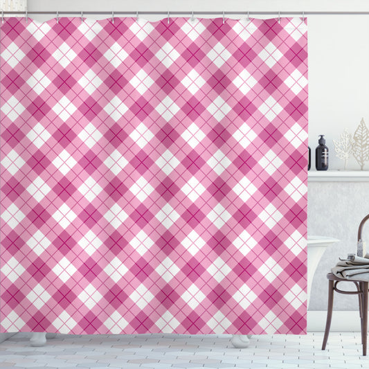 Abstract Pastel Color Scheme: Pale Pink, Fuchsia, and White Diagonal Shower Curtain