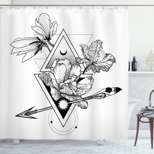 Alchemy of Flowers, Arrows, and Triangles: Charcoal Grey and White Shower Curtain