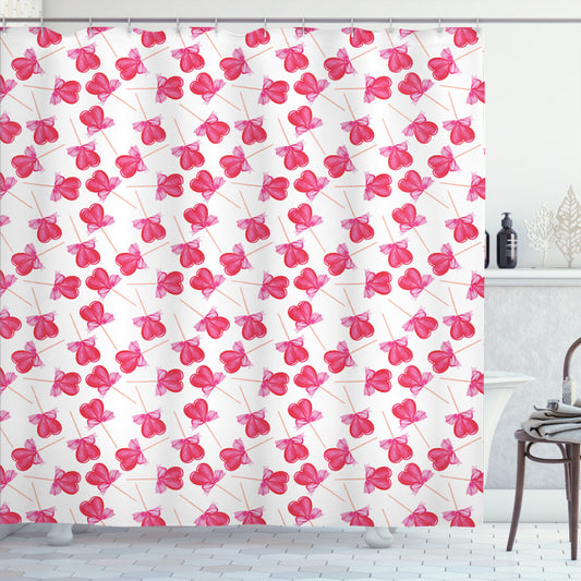 Valentine's Day Heart Lollipops Bath Curtain in White and Multicolor