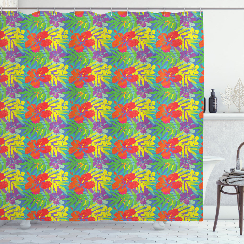 Aloha Hawaiian Rainforest Leaves Multicolor Shower Curtain: Enhance Your Bathroom with Tropical Vibes