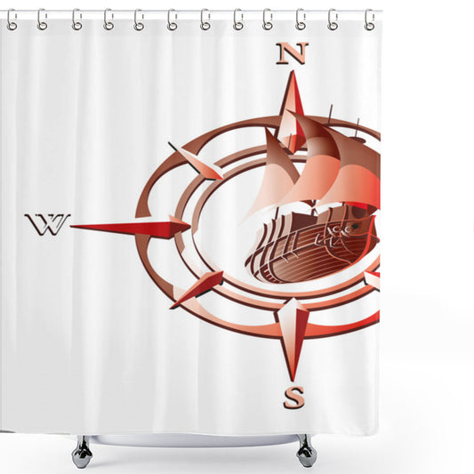 Burgundy Compass Red Windrose Ship Design Shower Curtain