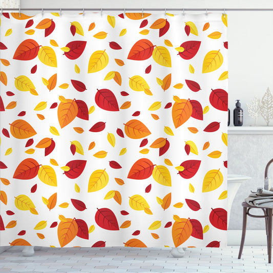 Vibrant Fall Leaves Shower Curtain in Leaf-themed Orange, Yellow, and Red