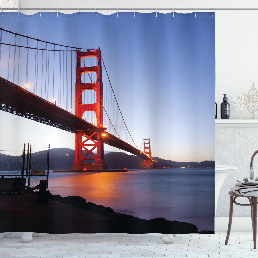 Cityscape in San Francisco: Violet Blue and Orange Bridge Bath Curtain