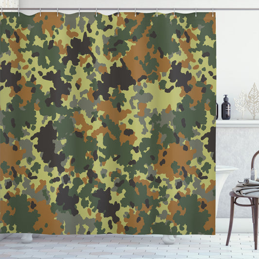 Classic Germany Pattern Camo Shower Curtain in Pale Green, Brown, and Dark Green