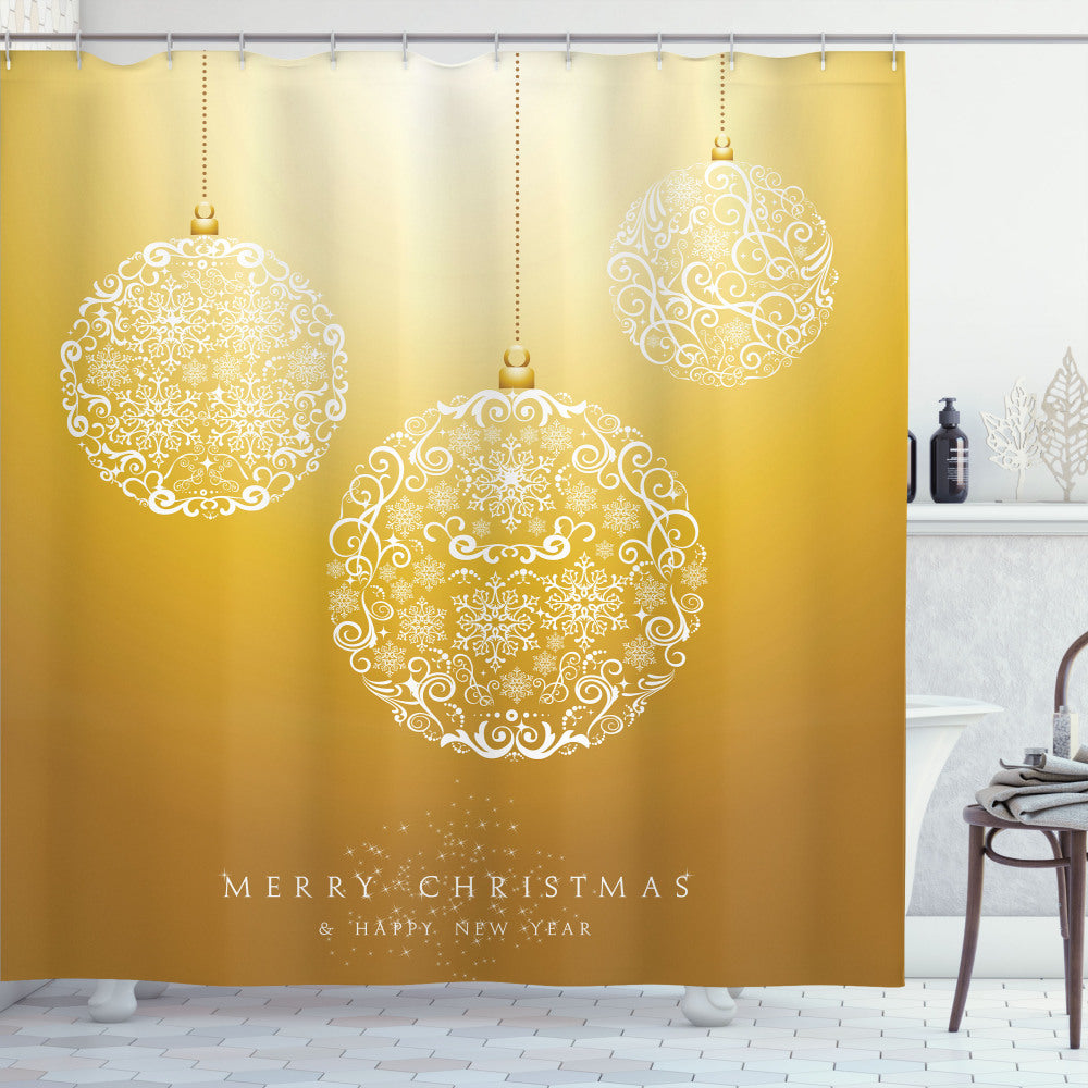 Christmas Mustard Round Bauble Shower Curtain in the Air