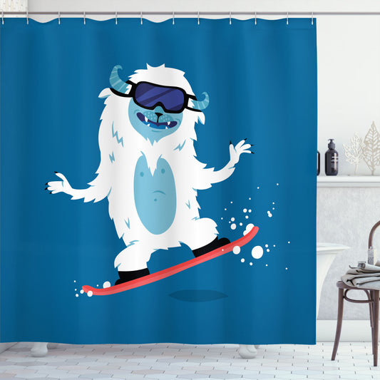 Bigfoot Multicolor Yeti Snowboard Winter-themed Shower Curtain