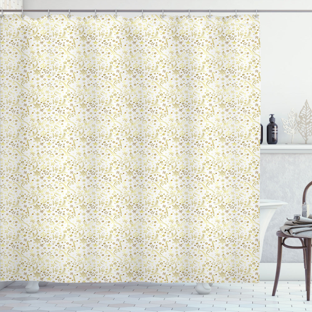 Christmas-themed Doodle Swirls Yellow and Sepia Shower Curtain