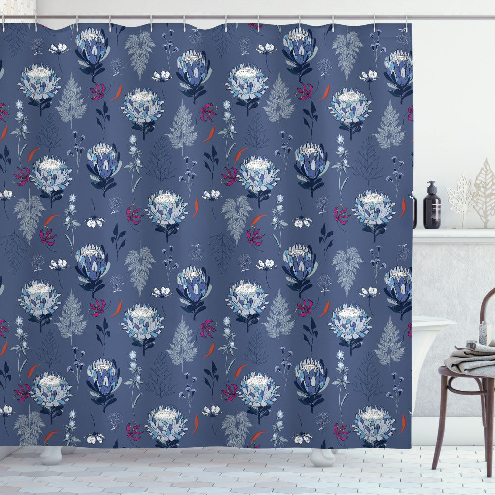 Botanical Flourishing Blooms: Dark Magenta and Ceil Blue Flowers Shower Curtain