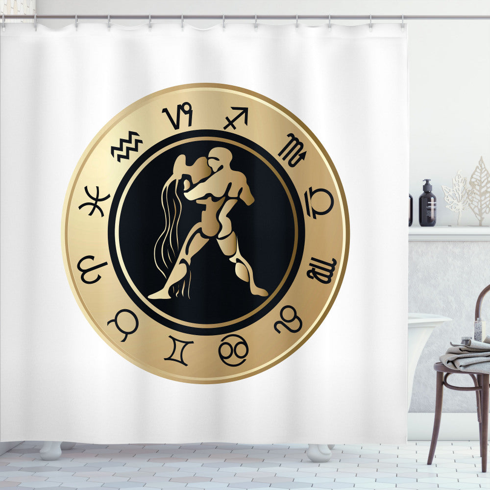 Astrology-inspired Zodiac Aquarius Shower Curtain in Sand Brown and Black