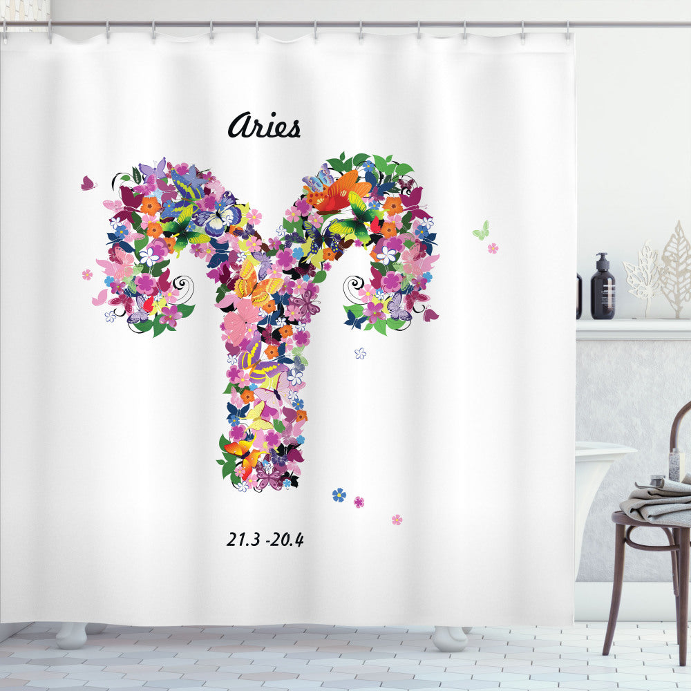 Vibrant Butterfly Flora Zodiac Aries Multicolor Shower Curtain