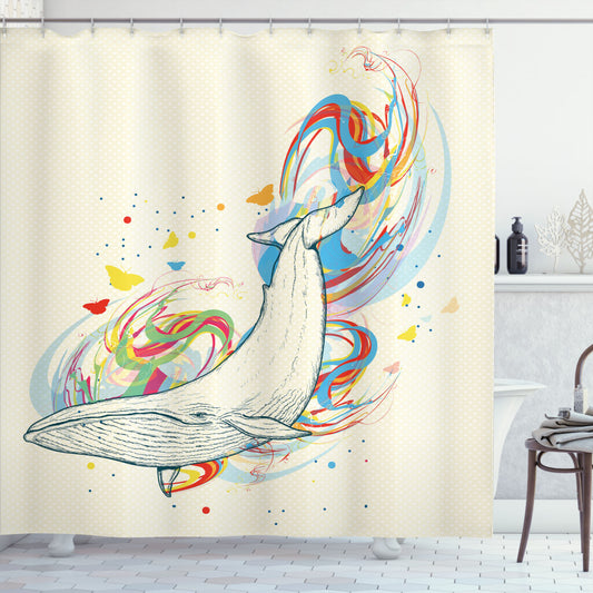 White and Blue Whale Ocean Dive Shower Curtain