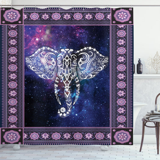 Animal-Inspired Purple and Mauve Space Galaxy Elephant Shower Curtain