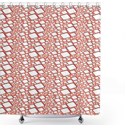 Abstract Geometric Square Design in Dark Salmon and White - Retro-Inspired Shower Curtain