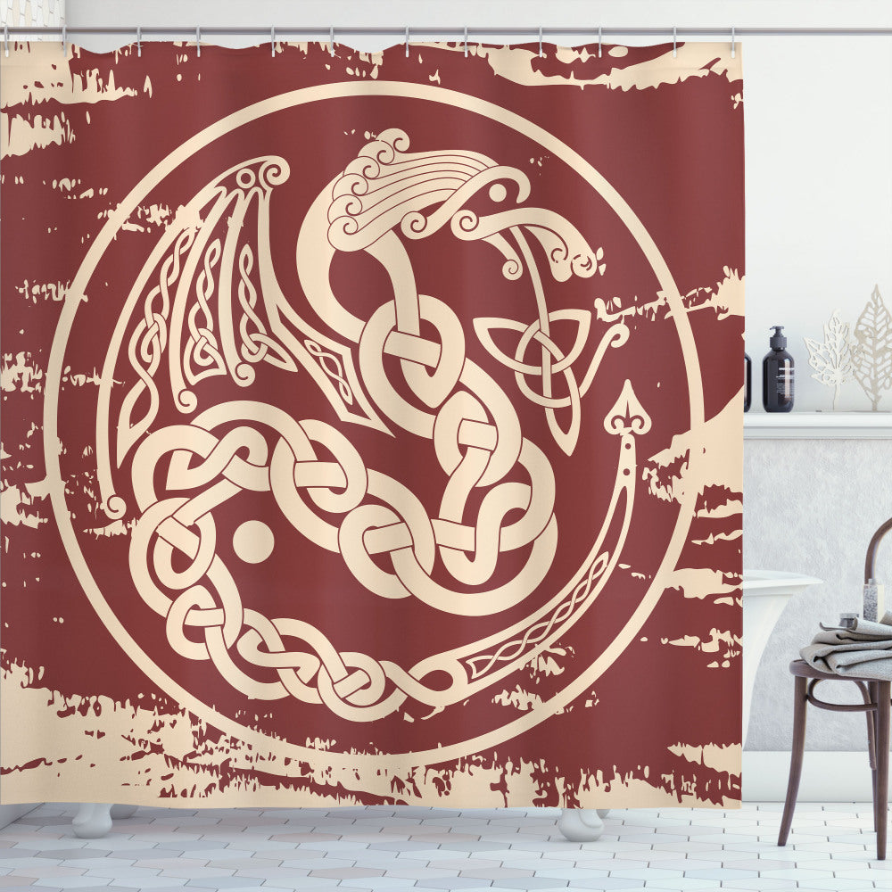 Bicolour Myth: Celtic Dragon Pale Ruby and Champagne Shower Curtain