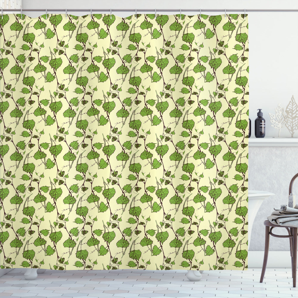 Vine and Leaf Design Shower Curtain in Green, Brown, Cream, and Lime Colors