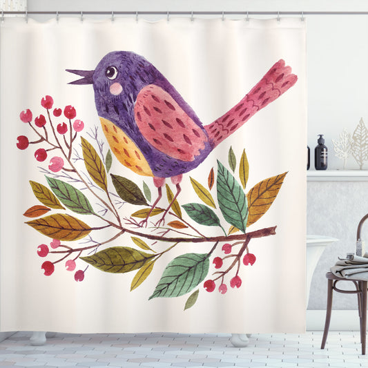 Birds and Multicolored Scarlet Firethorn Flower Shower Curtain