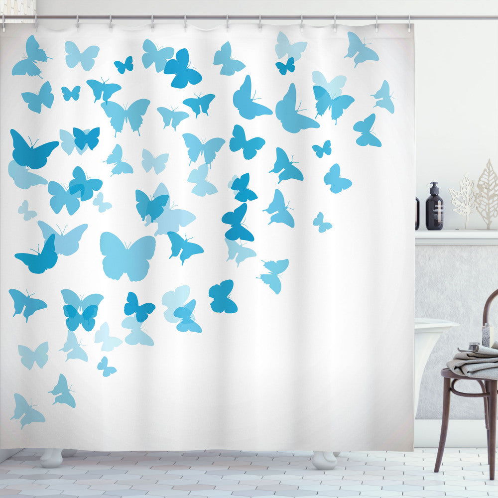 Vintage Blue, Azure Blue, and Baby Blue Butterfly Flock Shower Curtain: An Optimized Rewrite