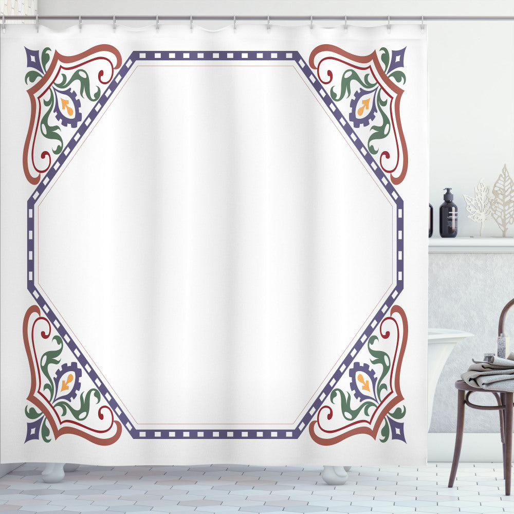 Turkish Pattern Bath Curtain in Multicolor Geometric Frame